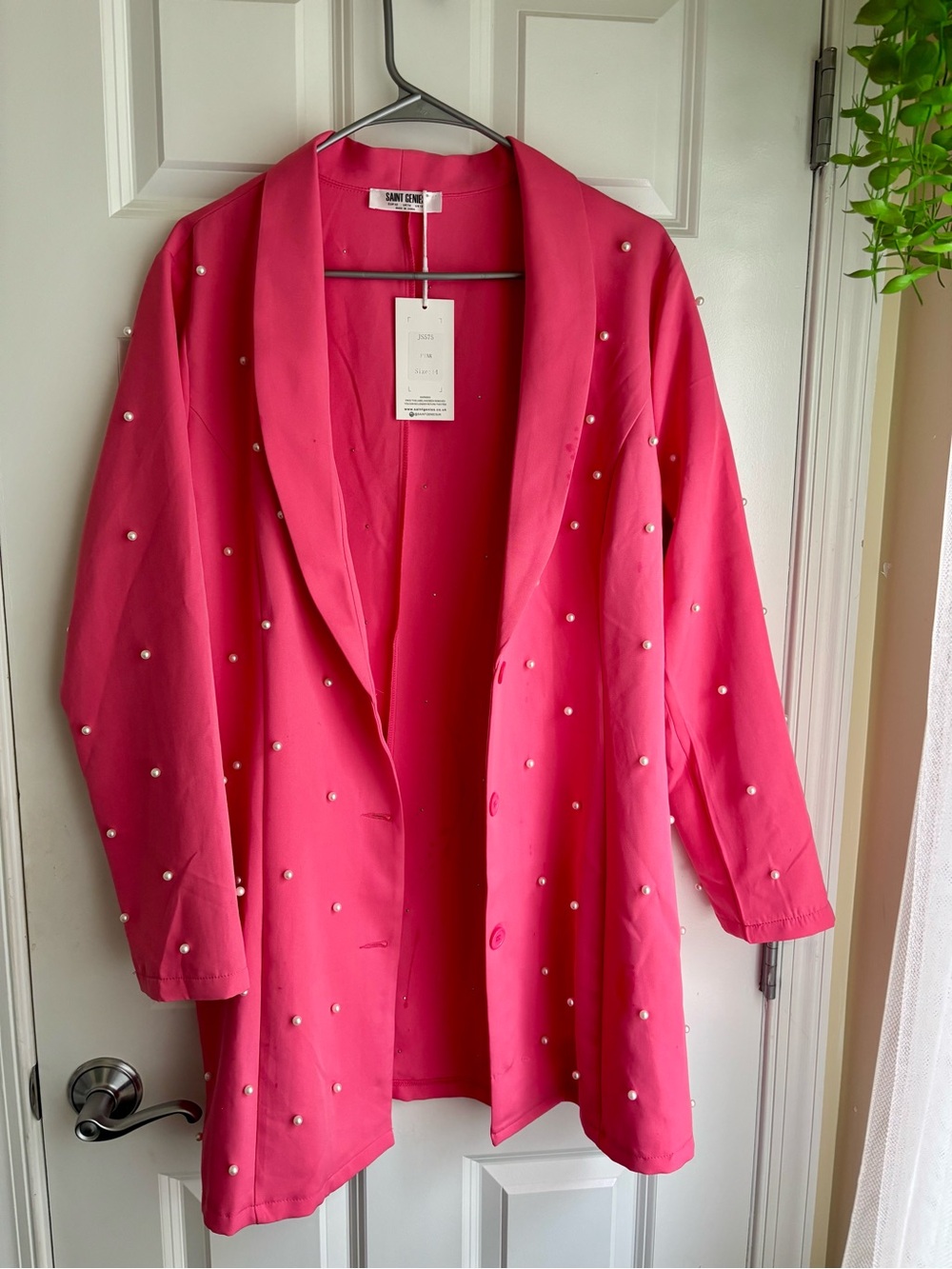 Pink Pearl-Embellished Women's Blazer